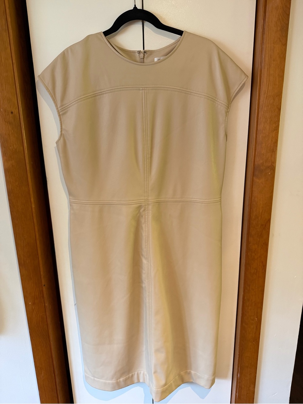 Prologue Faux Leather Cap Sleeve Sheath Dress Beige Cream Tan - Size Large